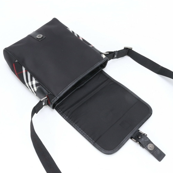 Burberry Check Leather Shoulder Bag Tote Black Men's - Picture 12 of 15